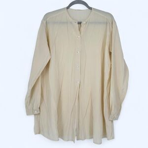 Vintage 2001 Cream 100% Silk Collarless Tunic Blouse Size L